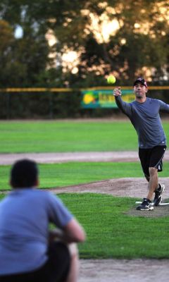 Uss Farragut Sailor Pitches During Softball Game With The La Rochelle Baseball Cl     X