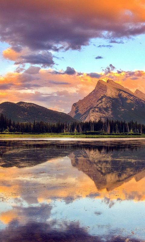 Mountain lake sunset wallpaper