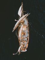 aerial photography of brown galleon ship on body o... wallpaper