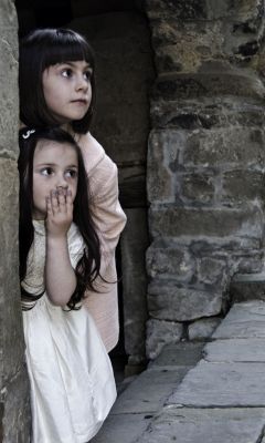 kids children girls hiding surprised play and wallpaper