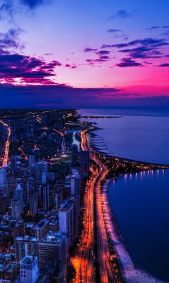 Chicago city night sky view scape ocean beach wallpaper