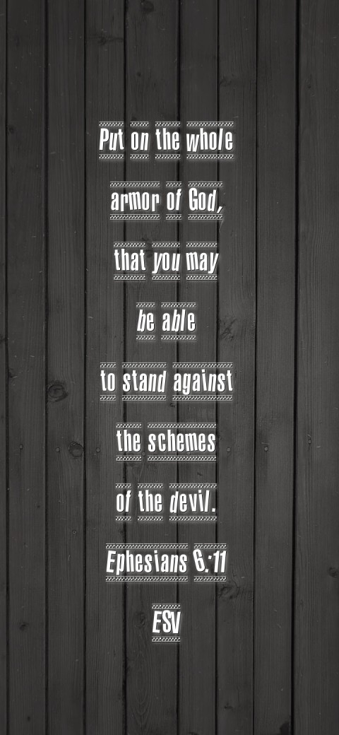 
Put on the whole
armor of God,
that you may
be able
to stand against
the schemes
of the devil.
Ephesians 6:11
ESV Text Wallpaper