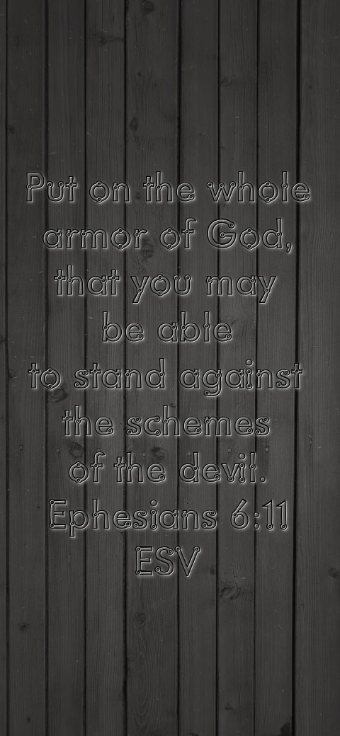 
Put on the whole
armor of God,
that you may
be able
to stand against
the schemes
of the devil.
Ephesians 6:11
ESV Text Wallpaper