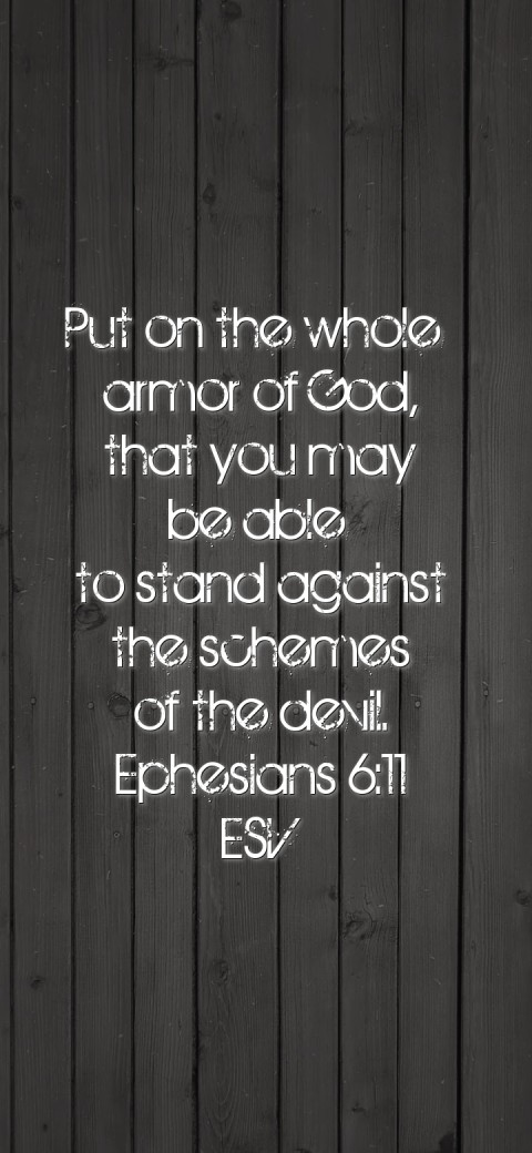 
Put on the whole
armor of God,
that you may
be able
to stand against
the schemes
of the devil.
Ephesians 6:11
ESV Text Wallpaper