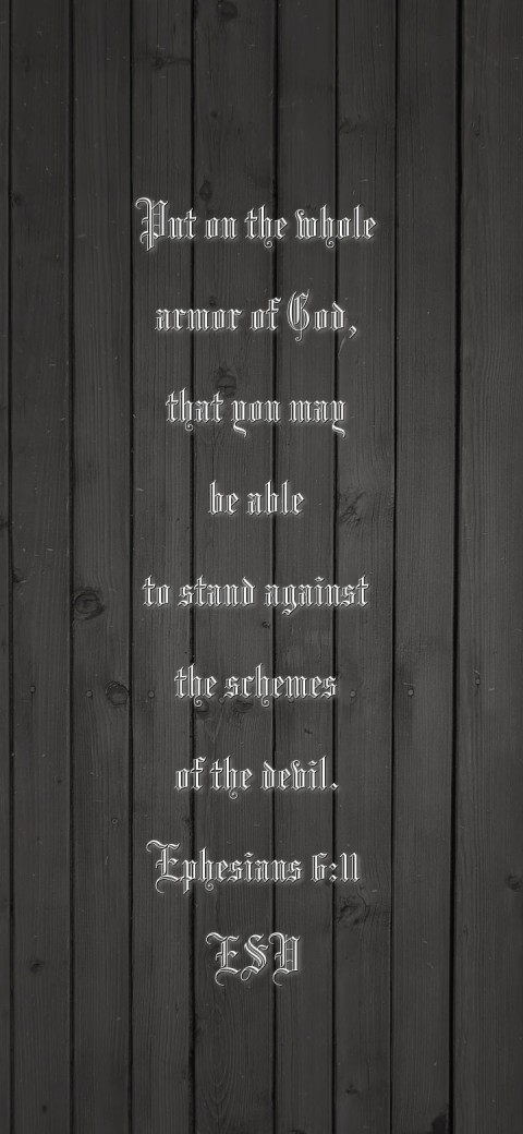 
Put on the whole
armor of God,
that you may
be able
to stand against
the schemes
of the devil.
Ephesians 6:11
ESV Text Wallpaper
