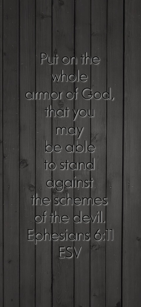 
Put on the
whole
armor of God,
that you
may
be able
to stand
against
the schemes
of the devil.
Ephesians 6:11
ESV Text Wallpaper